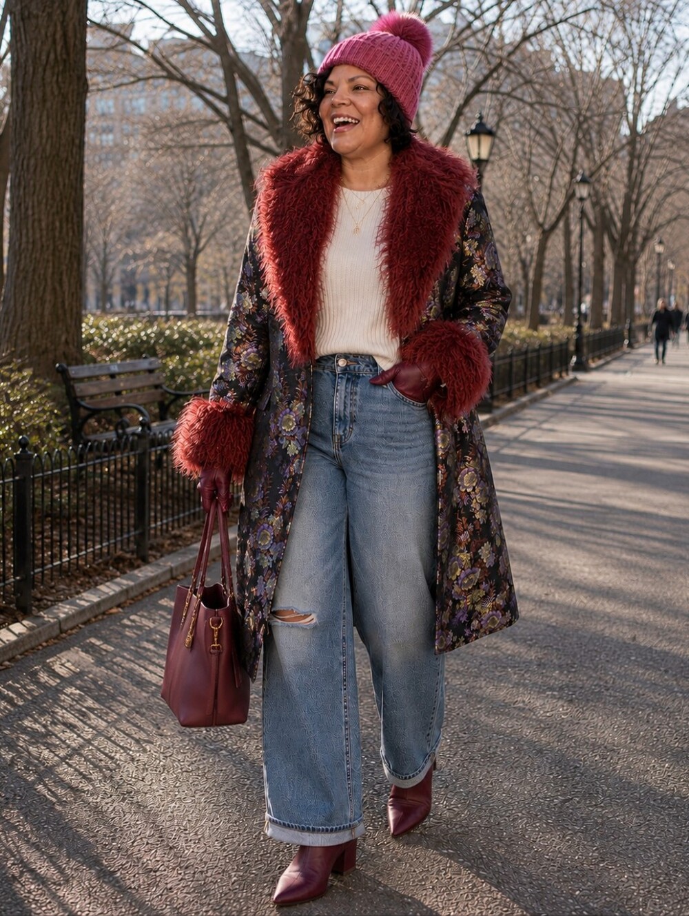 AKIRA Red and Purple Brocade Coat